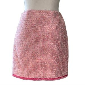 Elie Tahari  pink Barbie core tweed mini lace trimmed skirt w zipper ,size 0